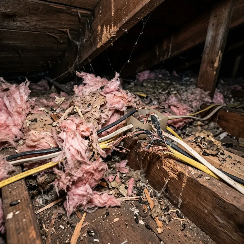 Contaminated ceiling insulation being assessed in a Mount Pleasant roof space