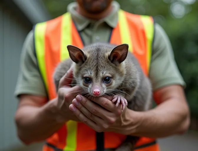 Animal handler safely recovering a deceased possum in Mount Pleasant